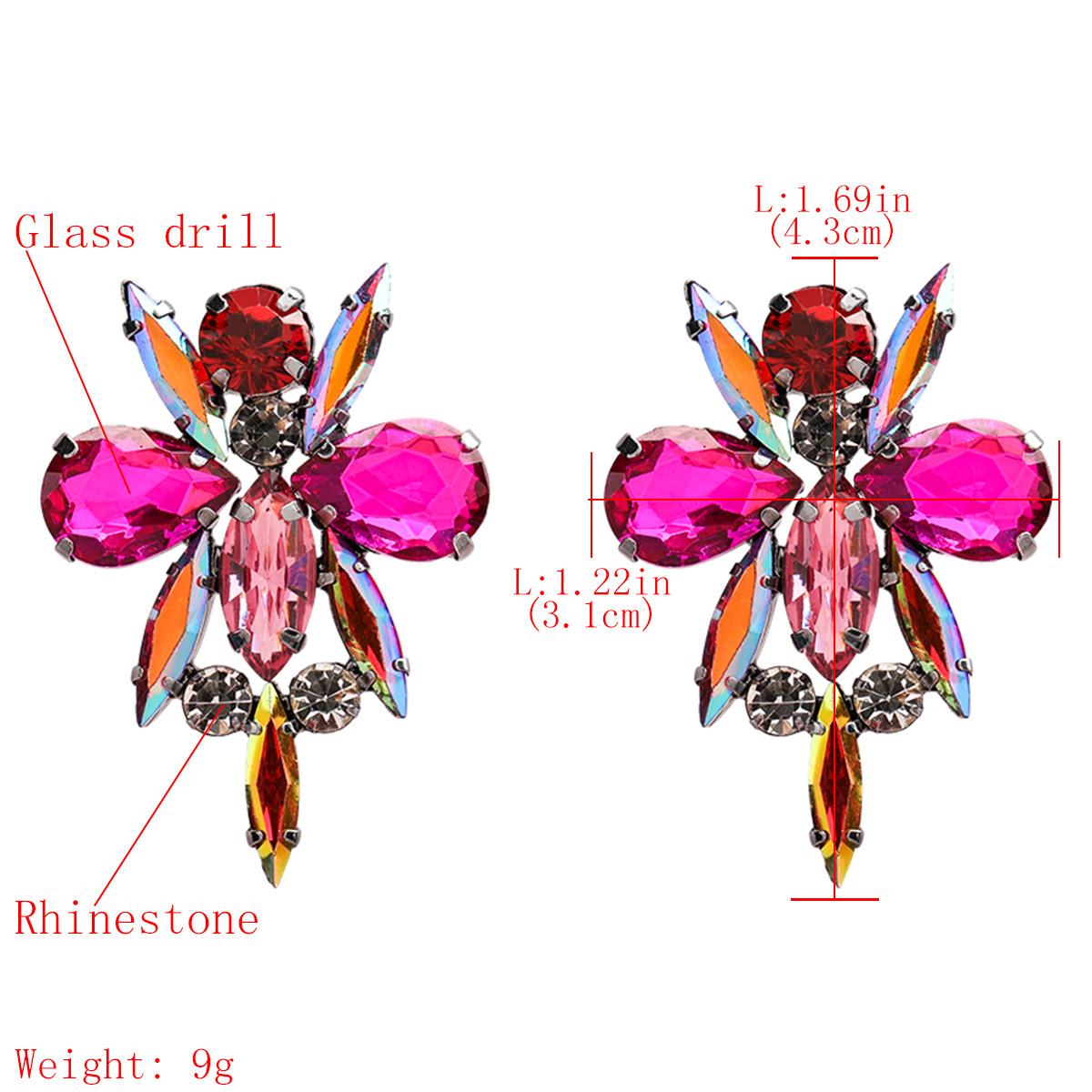 Personality Bee Rhinestone Glass Diamond Earrings Full Diamond Earrings display picture 1