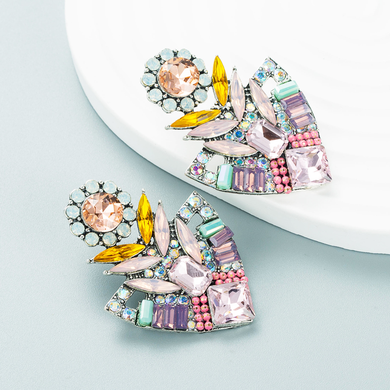 Fashion Alloy Diamond-studded Shiny Earrings Sunflower Flowerpot Earrings display picture 4