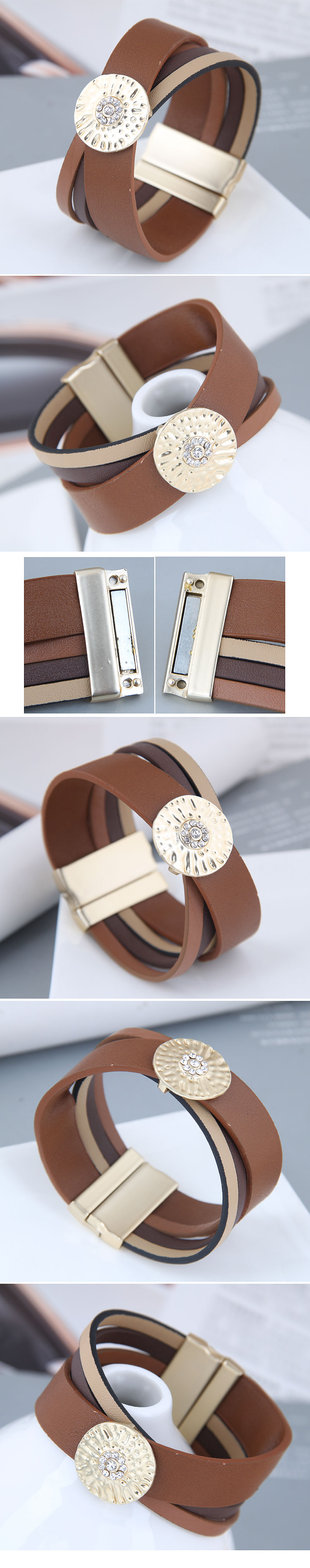 European And American Trend Simple Leather Metal Accessories Bracelet display picture 1