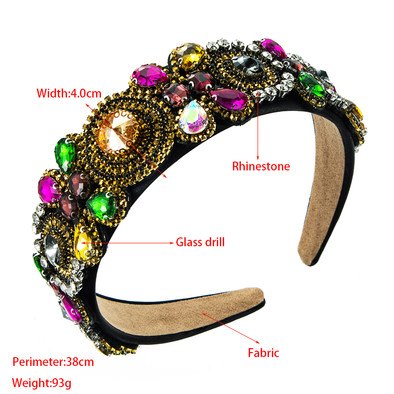 Baroque Style Inlaid Stained Glass Diamond Flower Fabric Wide-brim Retro Hair Accessories display picture 1