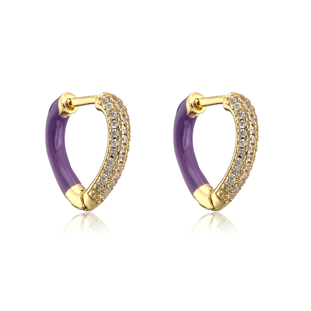 1 Pair Elegant Heart Shape Enamel Plating Inlay Copper Zircon Gold Plated Earrings display picture 13