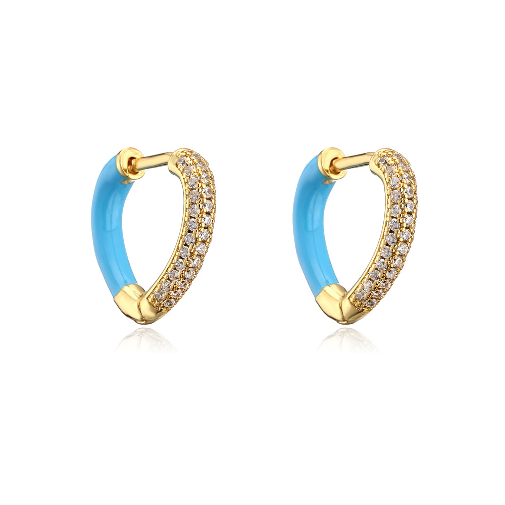 1 Pair Elegant Heart Shape Enamel Plating Inlay Copper Zircon Gold Plated Earrings display picture 12