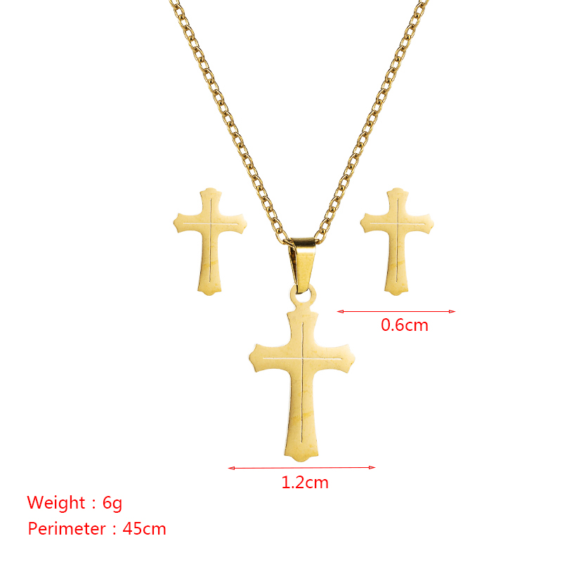 Fashion Stainless Steel Hollow Round Butterfly Cross Necklace Earrings 2-piece Set display picture 1