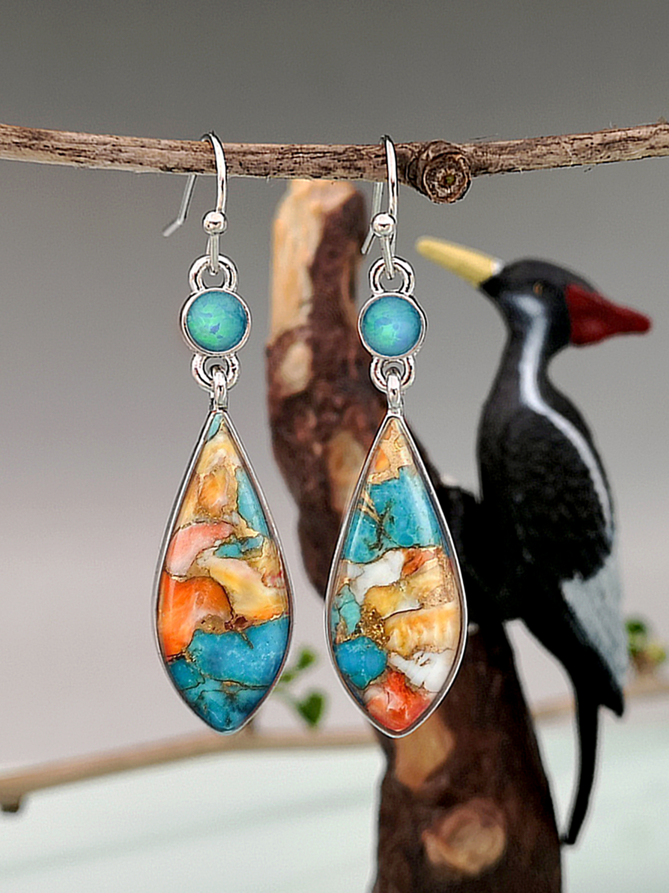 Ethnic Style Geometric Colorful Glazed Alloy Drop Earrings display picture 2