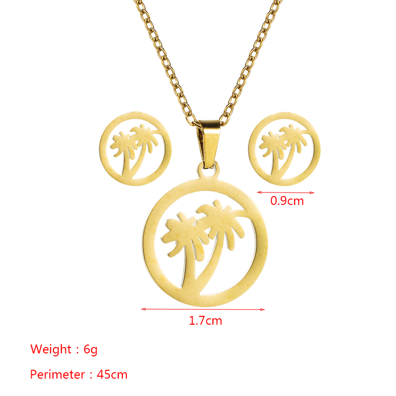 Titanium Steel Jewelry Fashion Hollow Heart Coconut Tree Pendant Necklace Earrings Set display picture 1