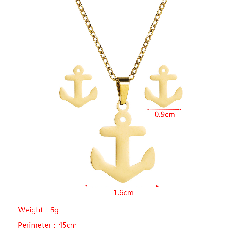 Titanium Steel Jewelry Fashion Heart Butterfly Anchor Necklace Earrings Set display picture 1