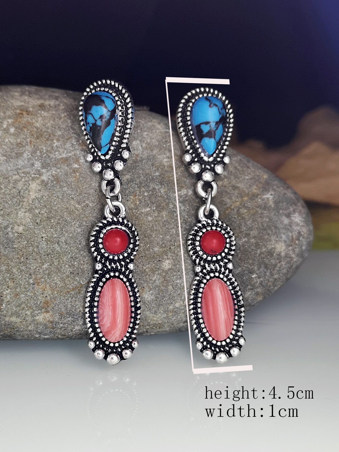 New Ethnic Retro Turquoise Red Coral Earrings display picture 1