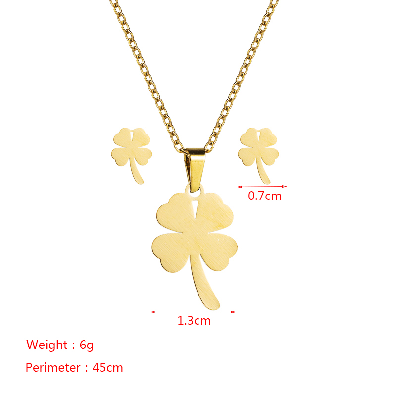 Titanium Steel Jewelry Fashion Hollow Heart Four-leaf Clover Necklace Earrings Set display picture 1