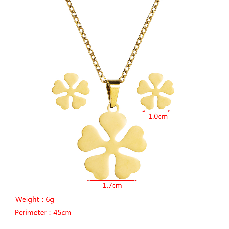 Ensemble De Boucles D&#39;oreilles Collier Pendentif Feuille Coeur Creux Bijoux En Acier Au Titane display picture 1