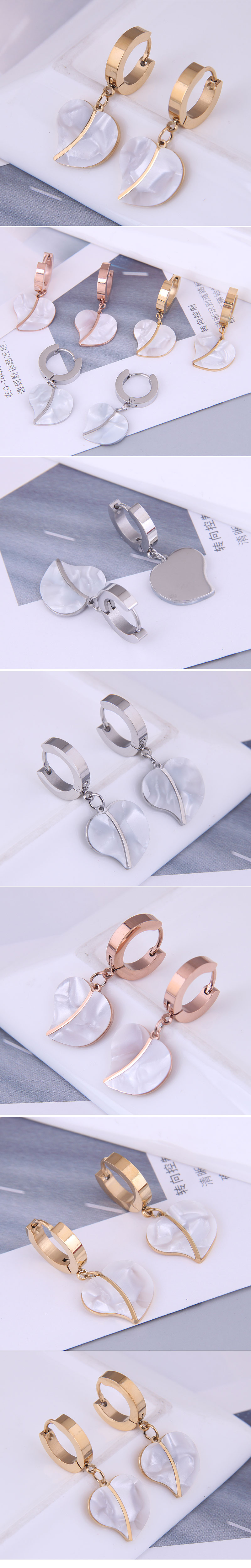 Korean Fashion Simple Shell Heart Titanium Steel Earrings display picture 1