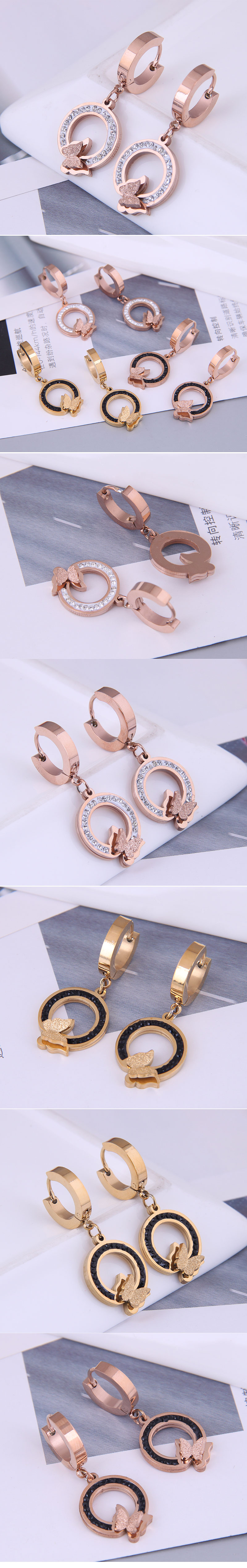 Korean Fashion Circle Butterfly Titanium Steel Earrings display picture 1