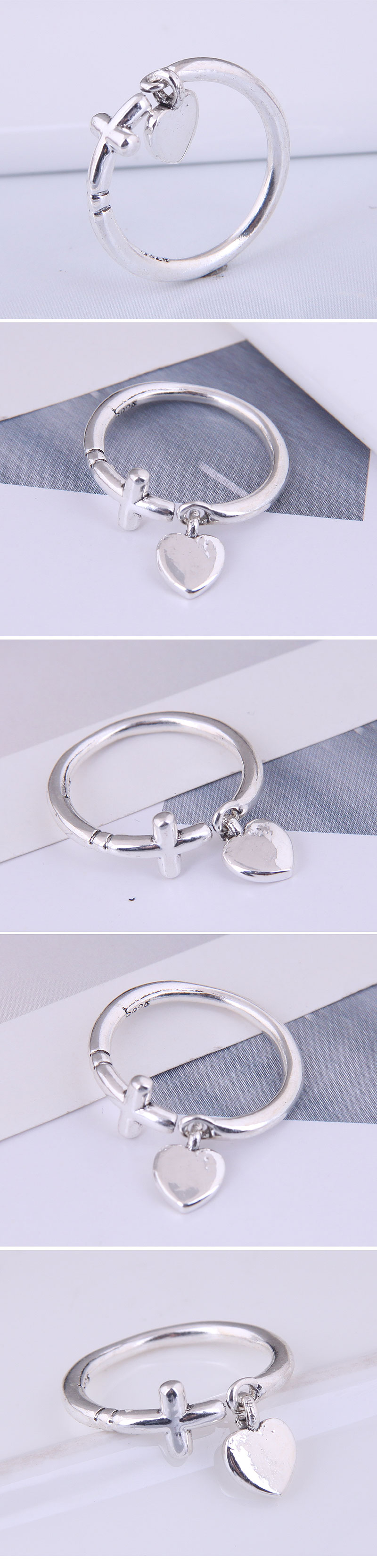 Korean Fashion Simple Cross Heart Titanium Steel Open Ring display picture 1