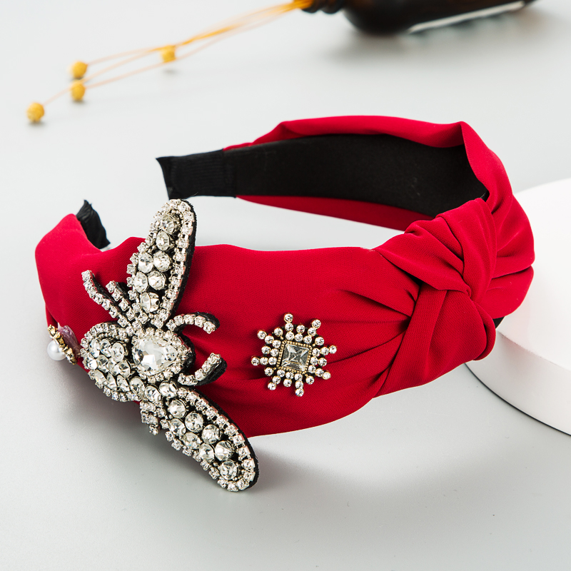 Korean Fashion Pure Color Fabric Butterfly Pearl Hairband Inlaid Rhinestone Temperament Hair Accessories display picture 5