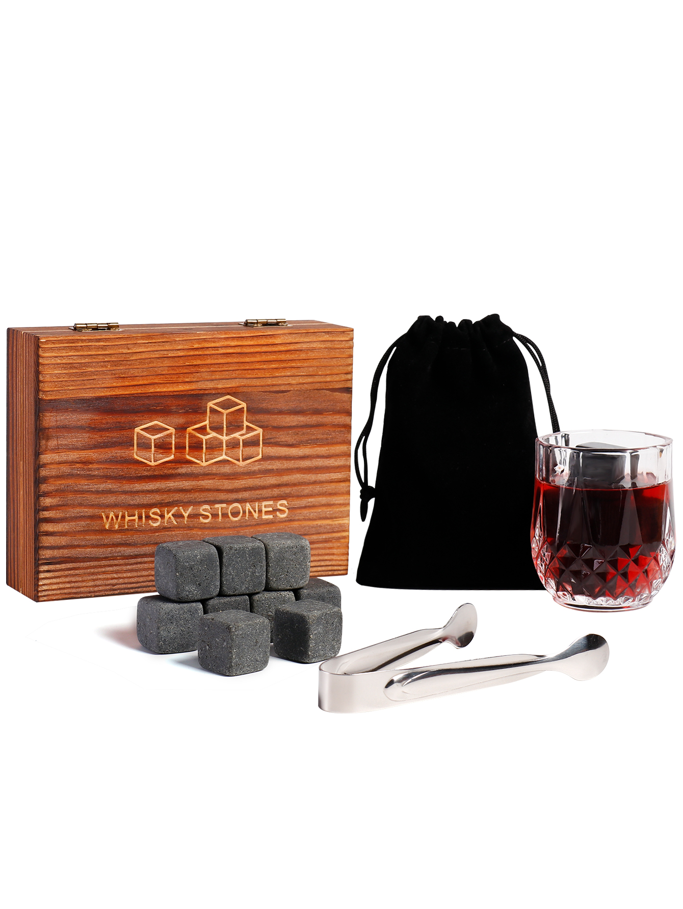 مجموعة صندوق خشبي من حجر النبيذ الأسود من ويسكي display picture 7
