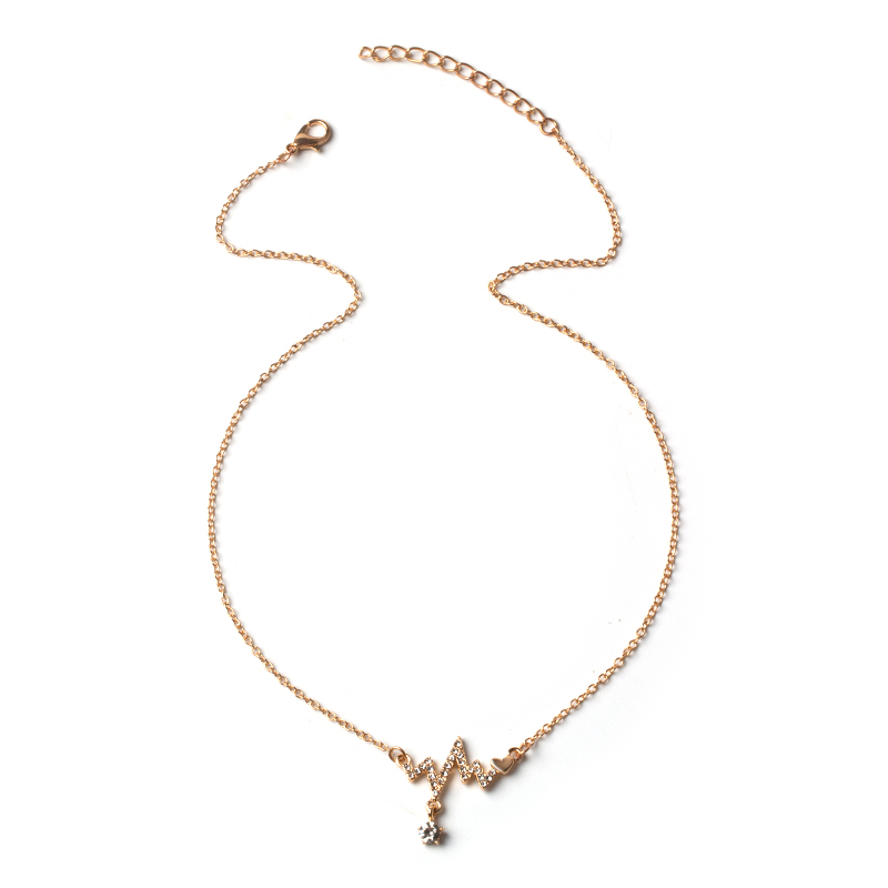 Diamond Heartbeat Shape Necklace Clavicle Chain display picture 2