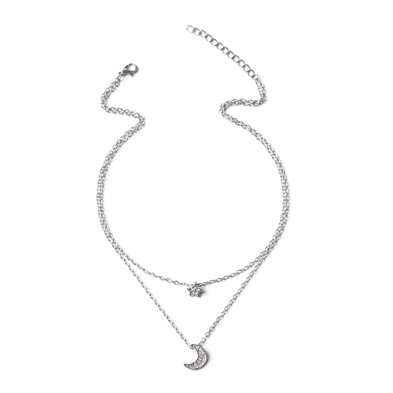 Full Diamond Star Moon Clavicle Chain Necklace display picture 3