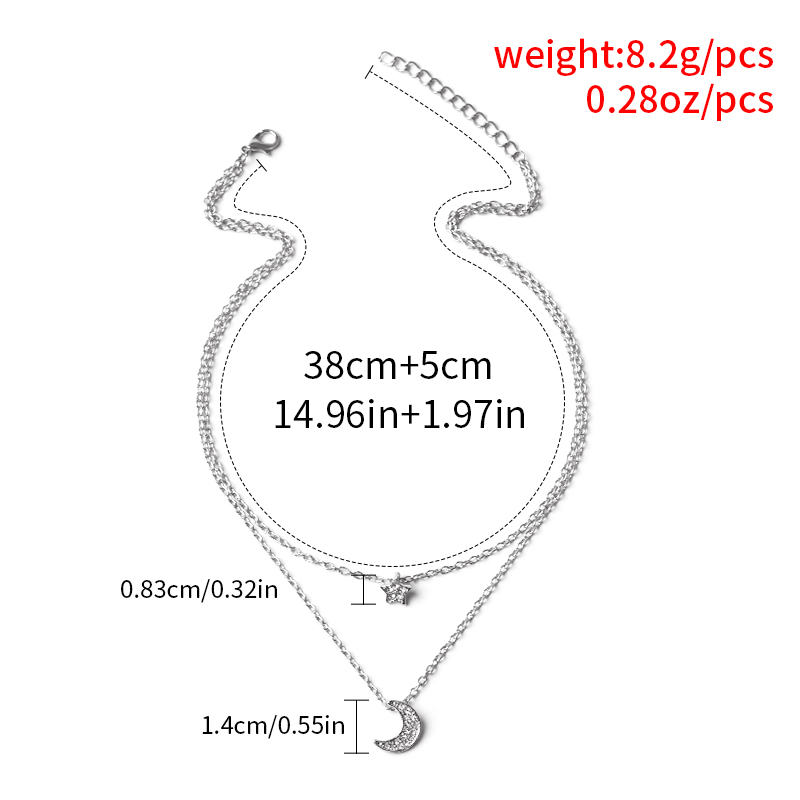 Full Diamond Star Moon Clavicle Chain Necklace display picture 4