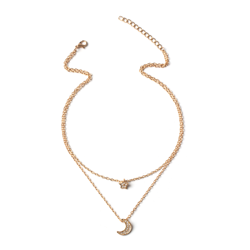 Full Diamond Star Moon Clavicle Chain Necklace display picture 8