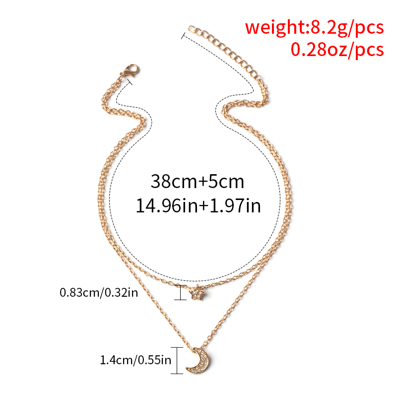 Full Diamond Star Moon Clavicle Chain Necklace display picture 9
