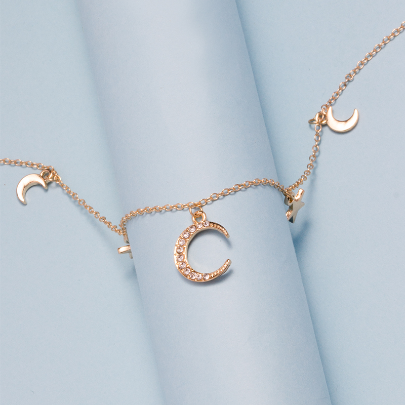 Fashion Diamond-studded Moon And Star Necklace display picture 5