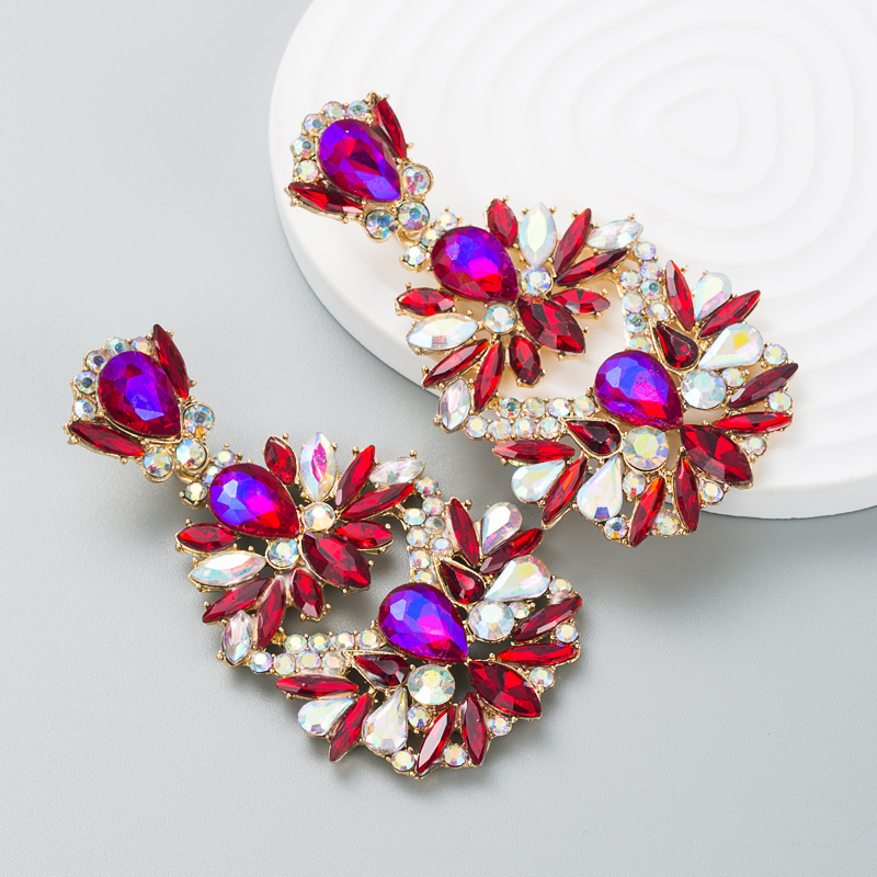New Alloy Colored Diamond Flower Earrings Fashion Earrings display picture 3