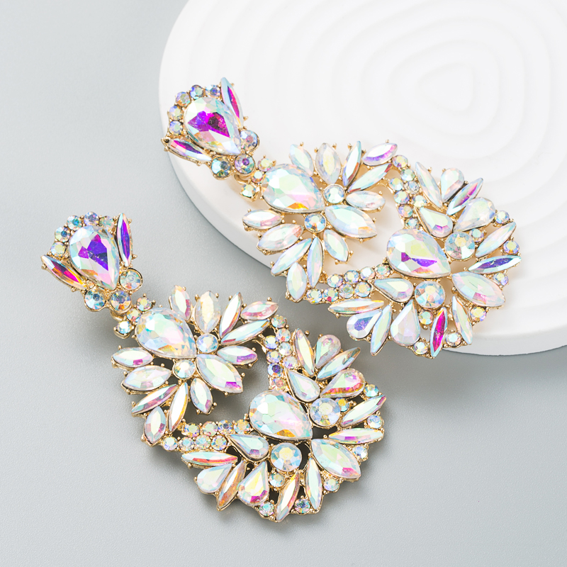New Alloy Colored Diamond Flower Earrings Fashion Earrings display picture 5