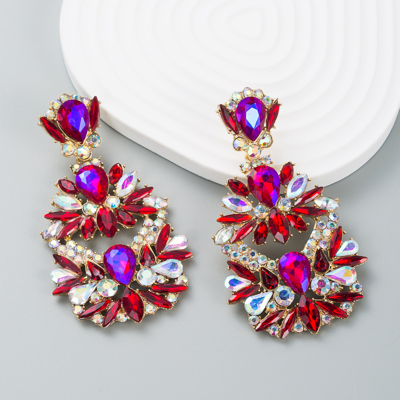 New Alloy Colored Diamond Flower Earrings Fashion Earrings display picture 7