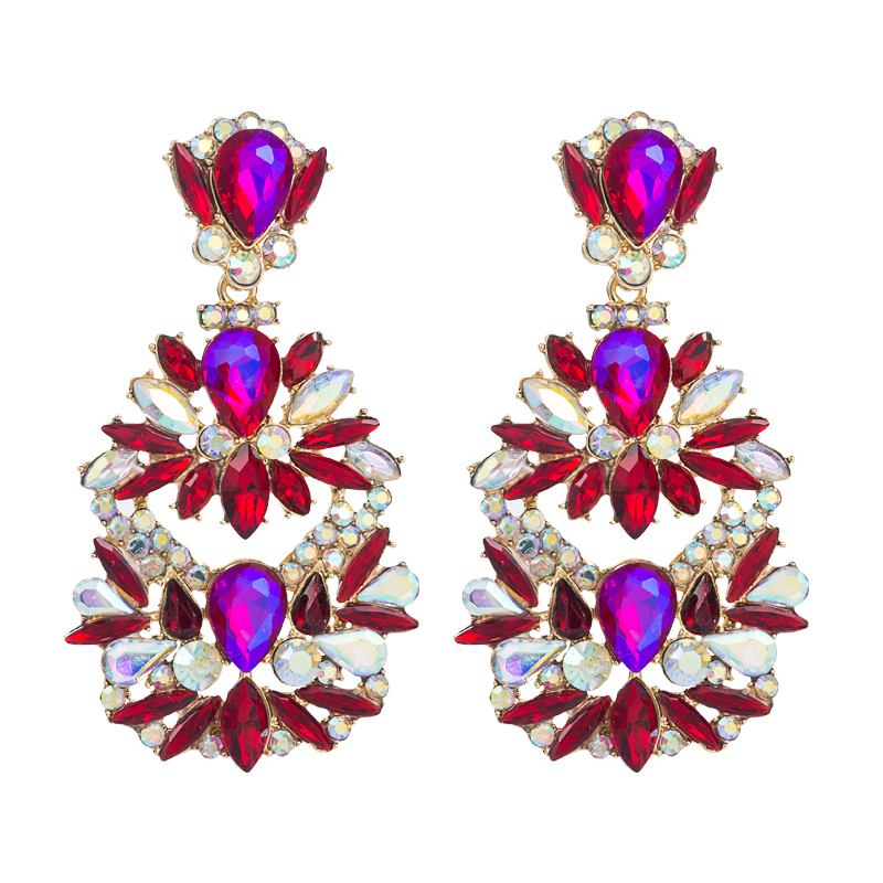 New Alloy Colored Diamond Flower Earrings Fashion Earrings display picture 9