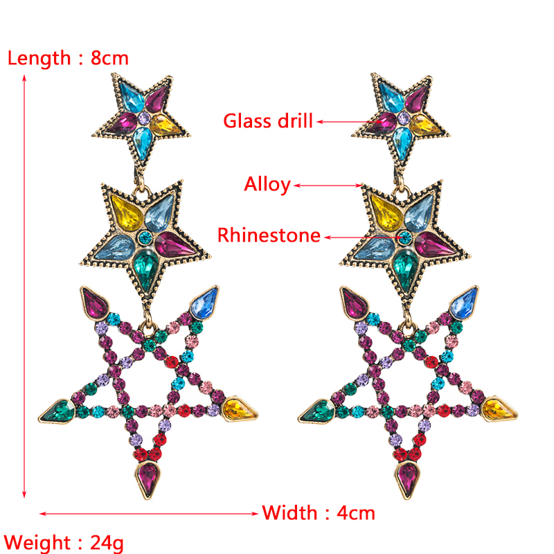 Pendientes De Estrella Multicapa De Diamantes De Imitación De Color De Moda display picture 1