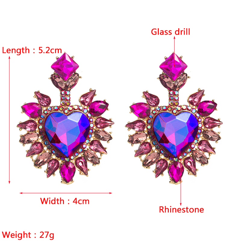 Fashion Diamond-studded Love Heart-shaped Colored Diamond Drop Earring display picture 1