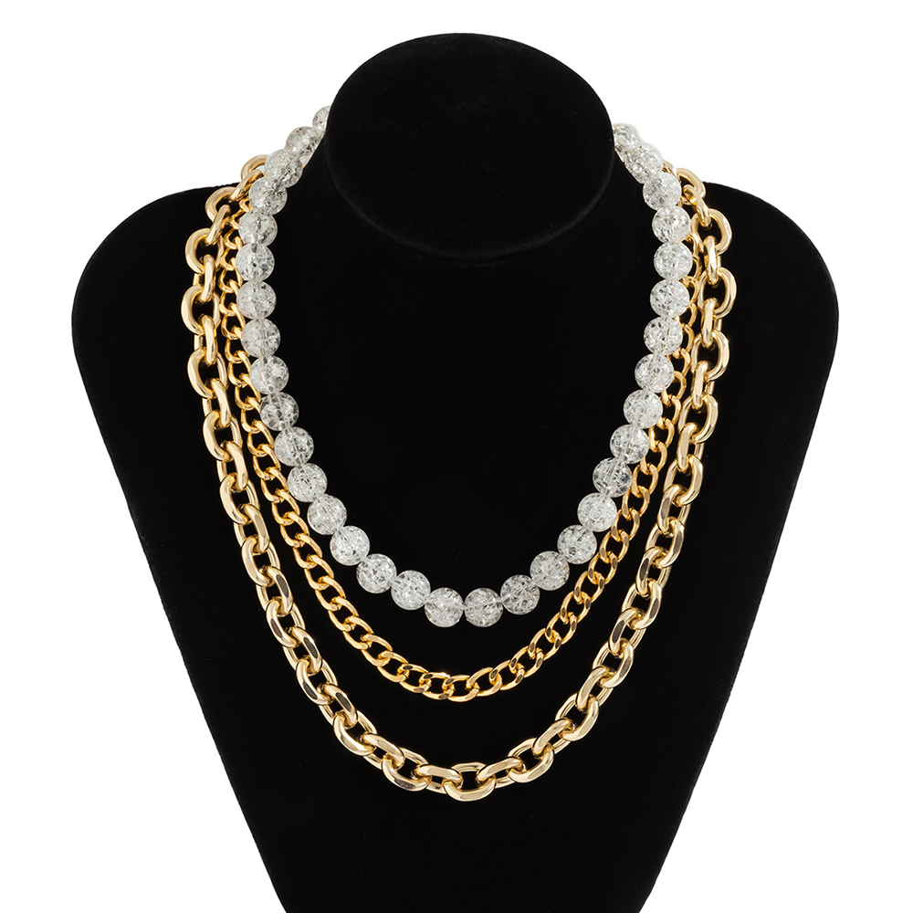 Fashion Woven Acrylic Round Bead Necklace Luxury Hip Hop Thick Aluminum Chain Stacking Clavicle Necklace display picture 4