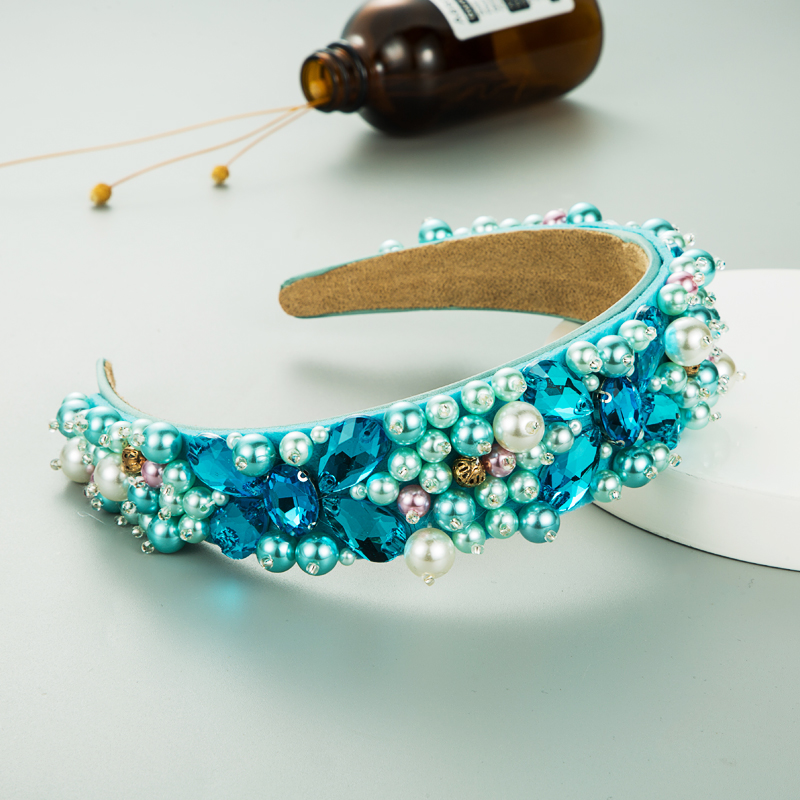 Irregular Pearl Flower Headband Female Glass Diamond Shiny Headband display picture 4