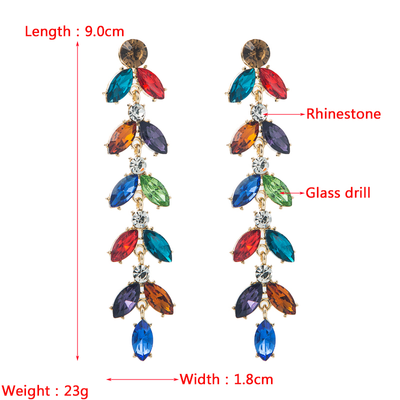 Fashion Exaggerated New Alloy Color Diamond Leaf-shaped Drop Earring display picture 1