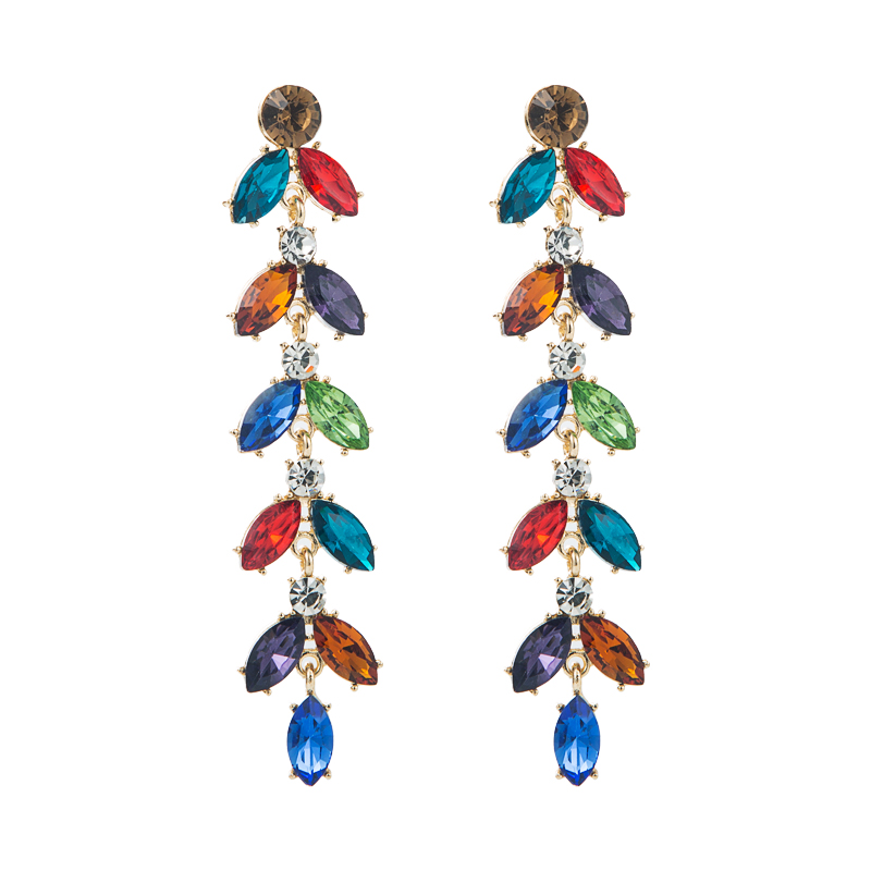 Fashion Exaggerated New Alloy Color Diamond Leaf-shaped Drop Earring display picture 9