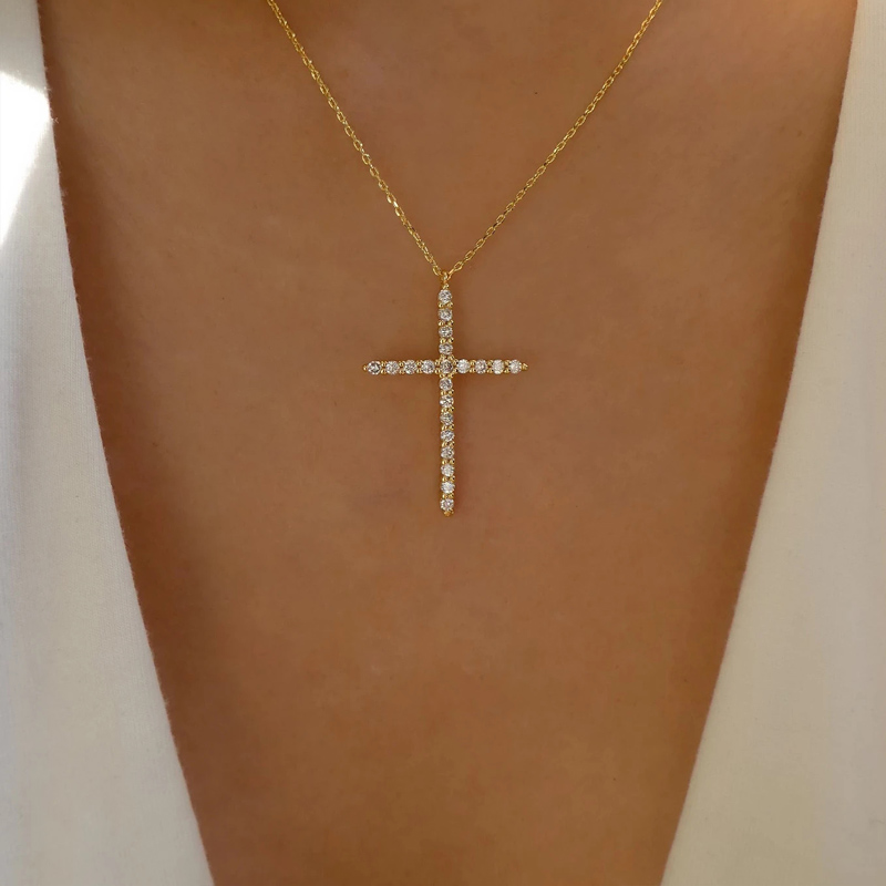 Simple Full Diamond Cross Necklace Wholesale Jewelry display picture 1