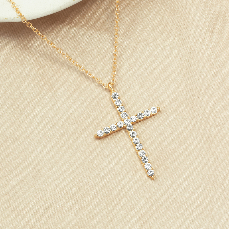 Simple Full Diamond Cross Necklace Wholesale Jewelry display picture 4