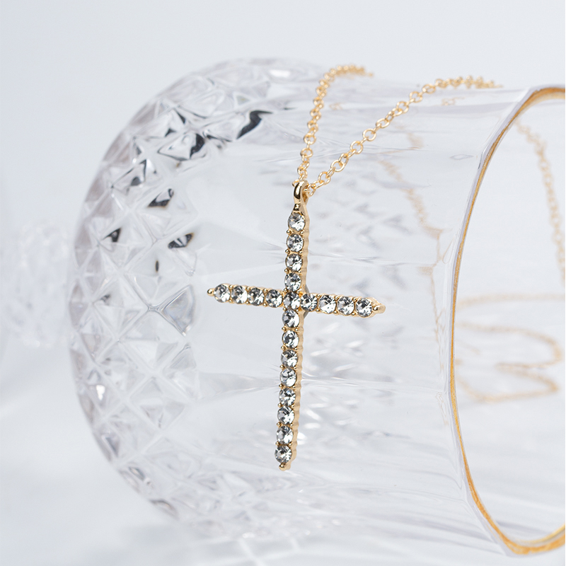 Simple Full Diamond Cross Necklace Wholesale Jewelry display picture 5