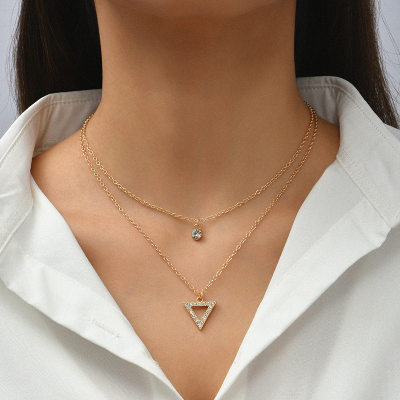 Fashion Diamond-studded Triangle Double-layer Necklace display picture 1