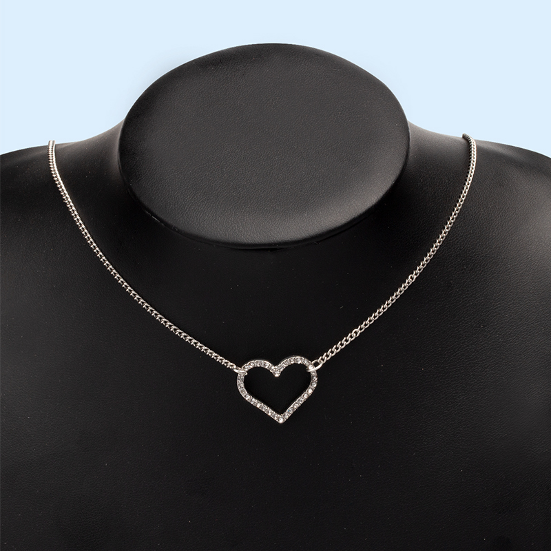 Simple Full Diamond Peach Heart Necklace Wholesale Jewelry display picture 6