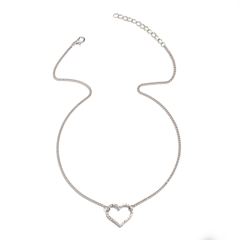 Simple Full Diamond Peach Heart Necklace Wholesale Jewelry display picture 8