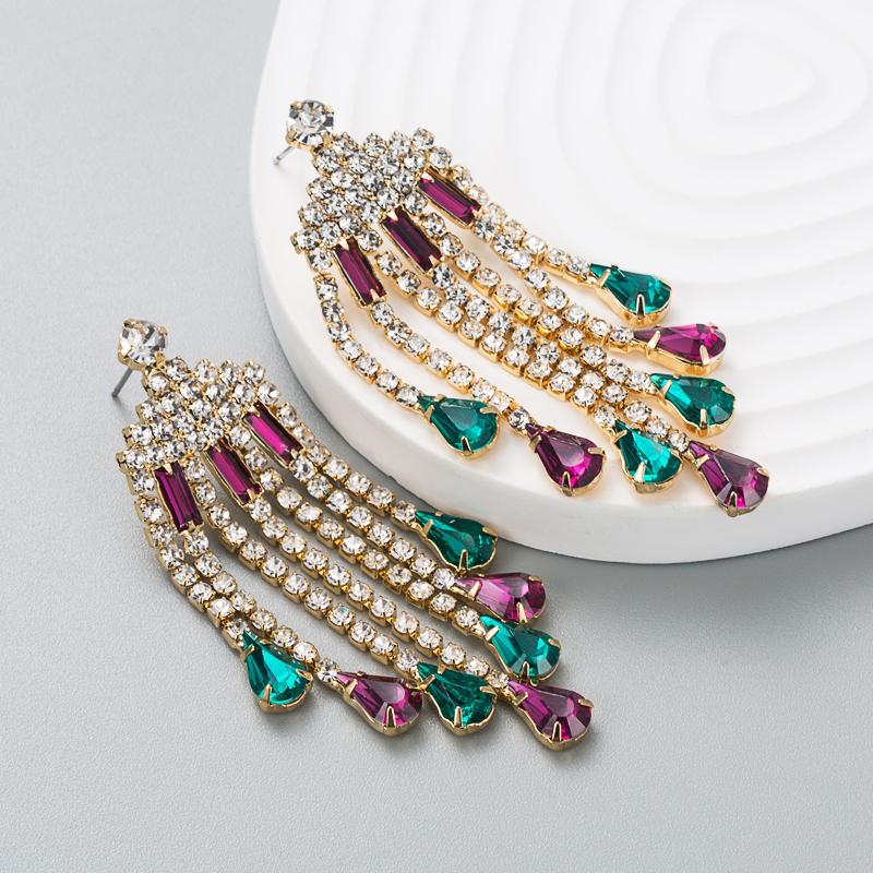 Fashion Diamond-studded Acrylic Tassel Earrings Drop Earring display picture 3