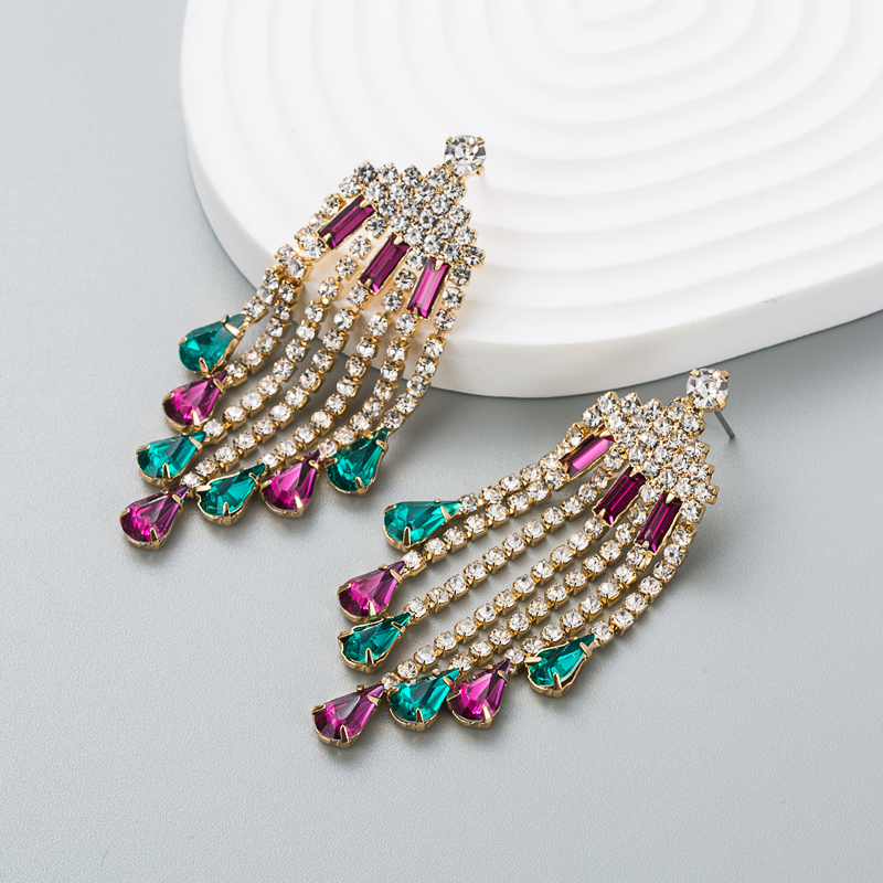 Fashion Diamond-studded Acrylic Tassel Earrings Drop Earring display picture 5