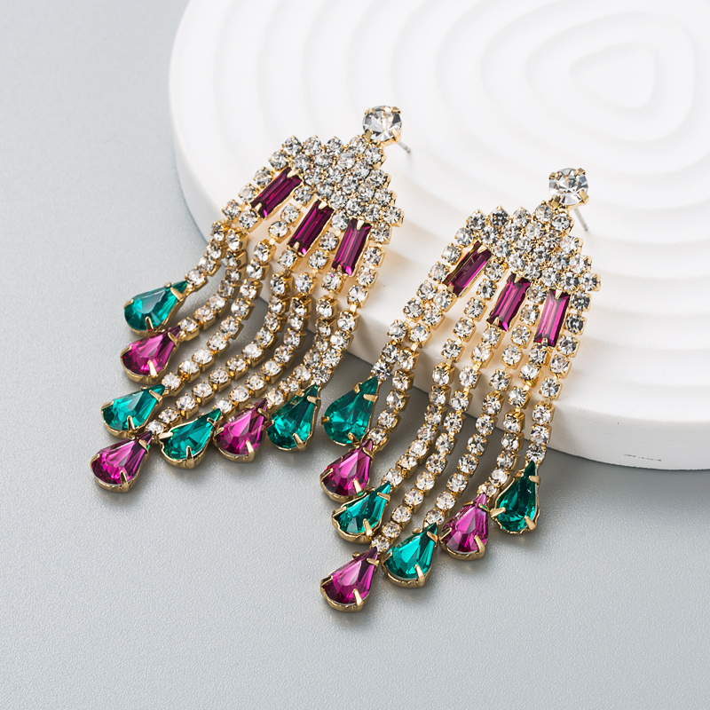Fashion Diamond-studded Acrylic Tassel Earrings Drop Earring display picture 6