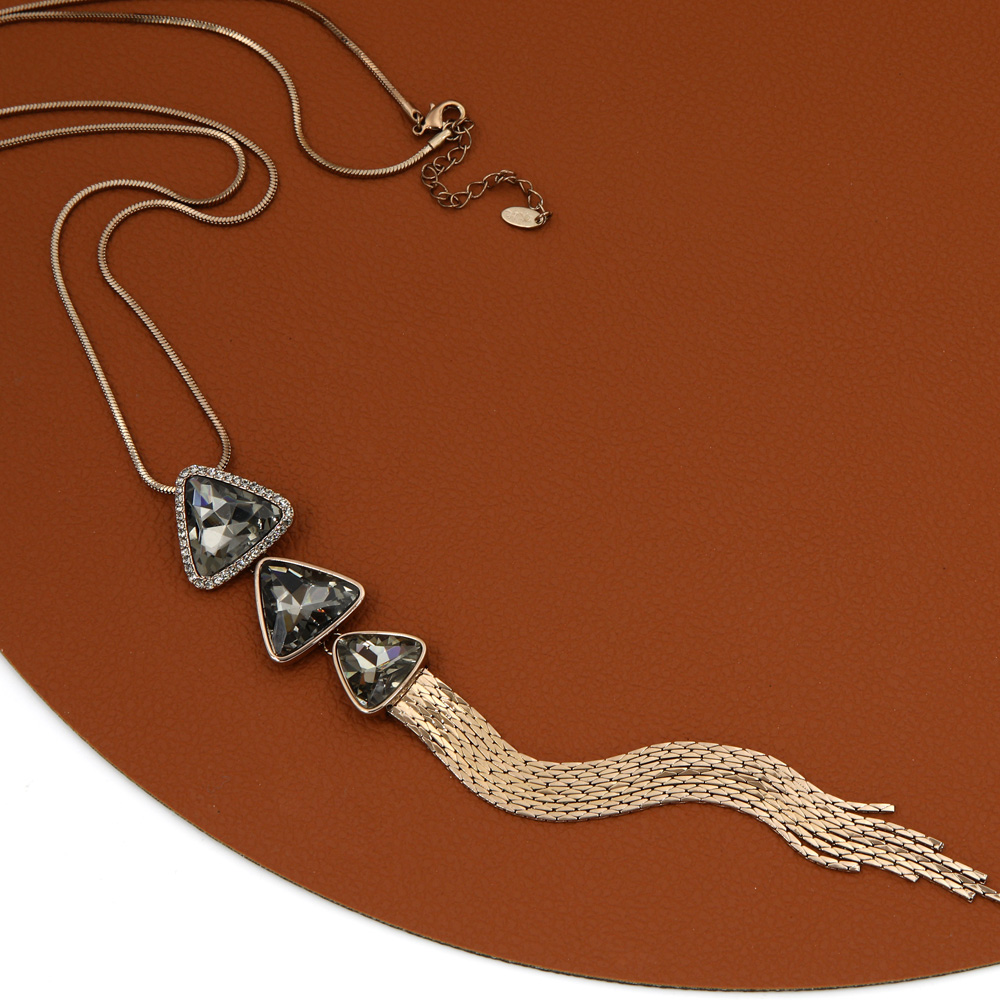 Classic Fashion Three Triangle Long Tassel Inlaid Rhinestone Copper Sweater Chain display picture 1