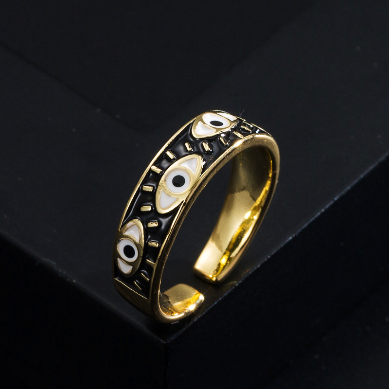 Fashion Copper Color Dripping Oil Devil's Eye Open Simple Copper Ring Wholesale display picture 5