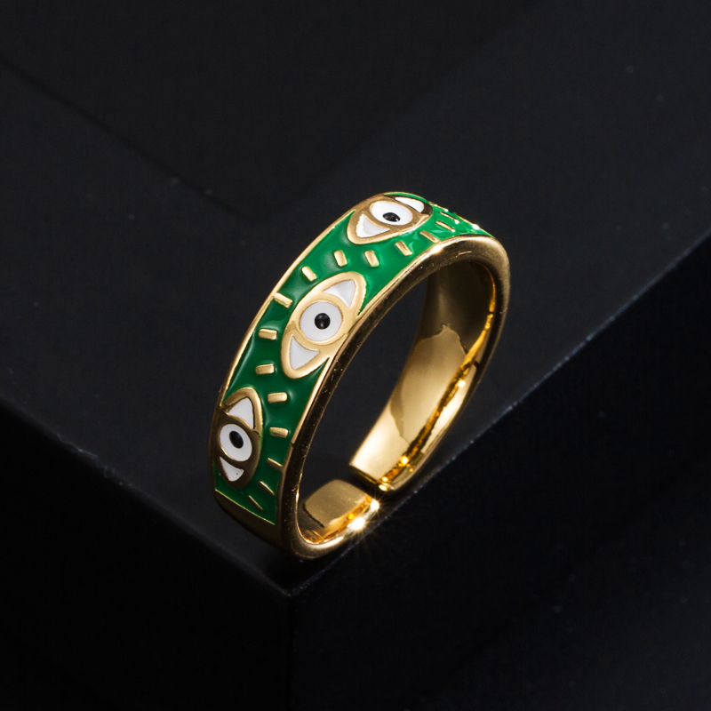 Fashion Copper Color Dripping Oil Devil's Eye Open Simple Copper Ring Wholesale display picture 6