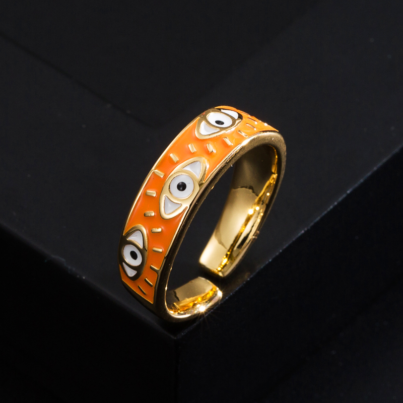 Fashion Copper Color Dripping Oil Devil's Eye Open Simple Copper Ring Wholesale display picture 7