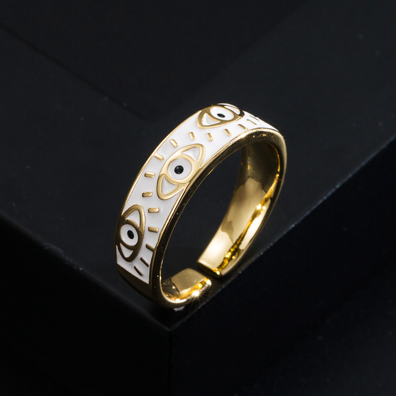 Fashion Copper Color Dripping Oil Devil's Eye Open Simple Copper Ring Wholesale display picture 9