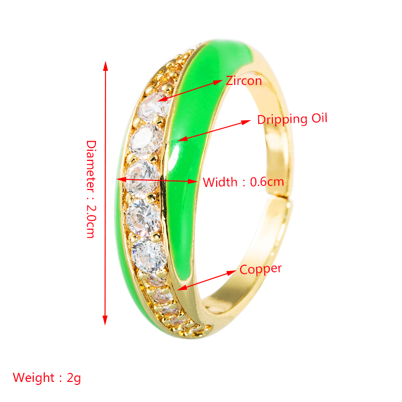 Vintage Copper Micro-set Zircon Drip Oil Opening Adjustable Color Ring display picture 1