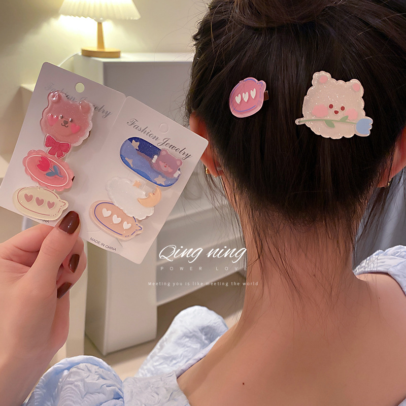 Korean Fashion New Personality Star Bear Hairpin Three-piece Set Duckbill Clip display picture 1